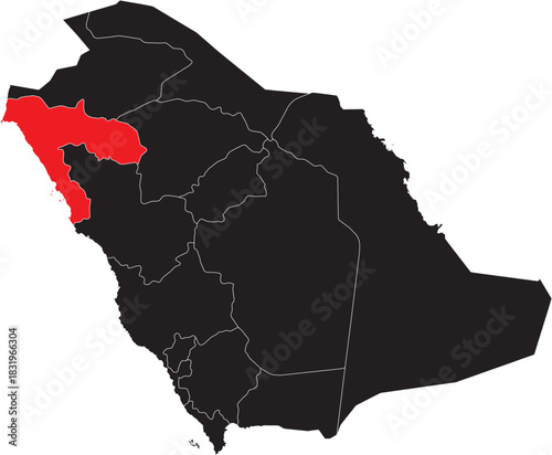 Tabuk Province Region on Map of Saudi Arabia Editable Vector