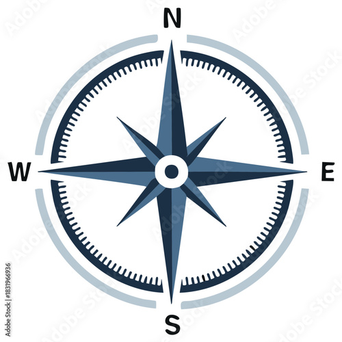 Navigation Compass Rose Illustration Showing Directions and Radial Scale
