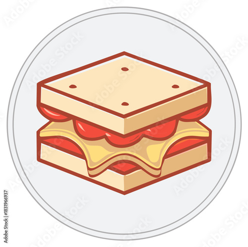 Delicious Square Sandwich with Cheese and Tomatoes Icon Graphic