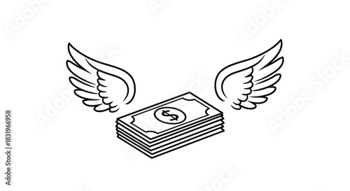 Minimalist linear design of money with wings representing financial freedom