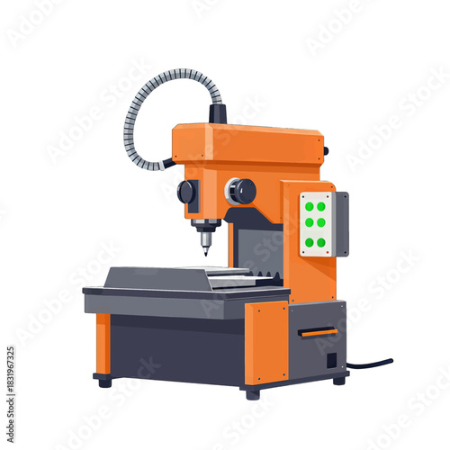 Orange and gray CNC milling machine with flexible light
