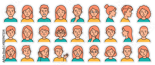 Expression and emotion icons set. featuring smile, frown, thinking, laughter, surprise, anger, confusion, wink. Vector collection