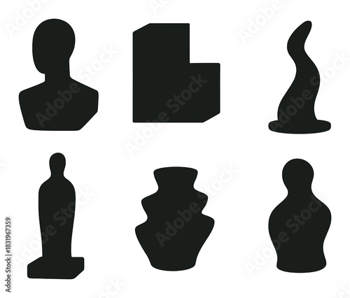 Abstract silhouettes of modern sculptures on textured background