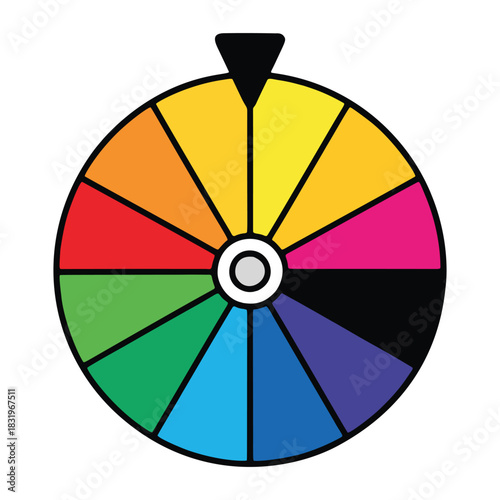 Vector illustration of a colorful spinning prize wheel with twelve sections