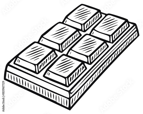 Sketch of a Chocolate Bar with Six Blocks Delicious Confection Sweet Treat Drawing Style Outline Dessert Illustration