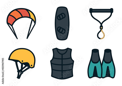 Adventure gear icons for paragliding and water sports enthusiasts