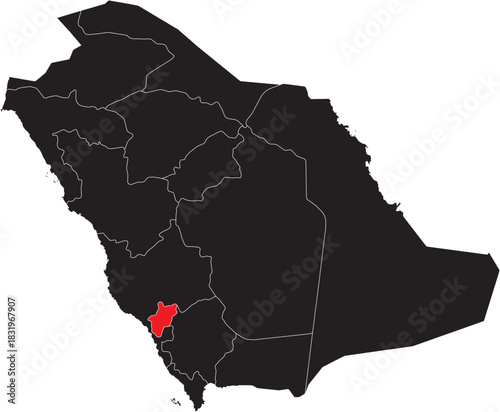 Baha Province Region on Map of Saudi Arabia Editable Vector