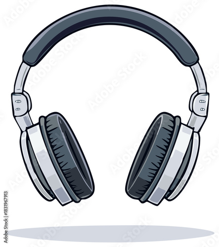 Cartoon illustration of modern over ear headphones for audio and music