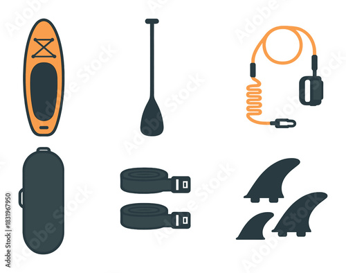 Stand-up paddleboard set with paddle, leash, carry bag, and fins