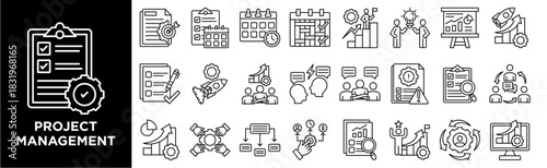 Project Management  icon collection set. Containing design project, planning, goal setting, schedule, resource allocation, task, start up