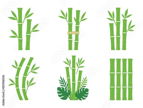 Green bamboo patterns with leaf accents in abstract composition