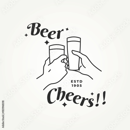 minimalist beer cheers line art icon logo vector illustration design