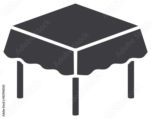 Simple Dark Icon of a Square Table Covered with a Wavy Tablecloth and Four Legs