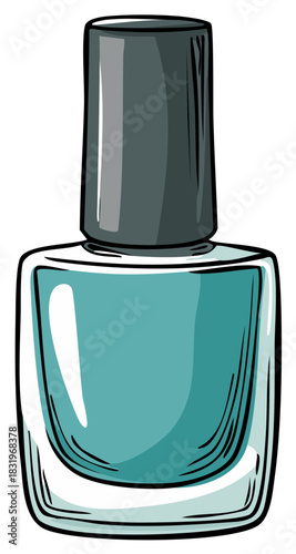 Teal Nail Polish Bottle with Gray Cap Minimalist Illustration
