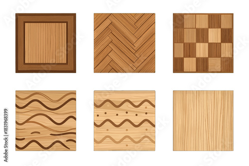 Set of six wood texture patterns with geometric designs