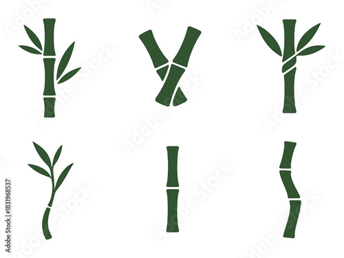 Green bamboo stems with leaves on olive background