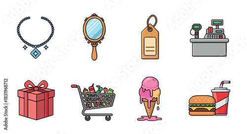 Colorful shopping and retail icons collection for modern design