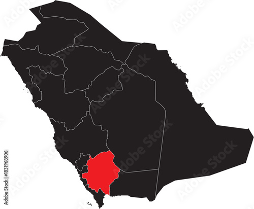 Asir Province Region on the Map of Saudi Arabia Editable Vector