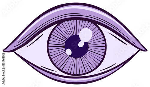 Stylized purple eye illustration with concentric circle iris and a reflective pupil