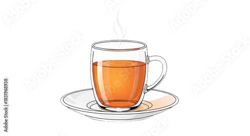 Warm, inviting cup of amber tea steams gently on a saucer, offering a moment of comfort.