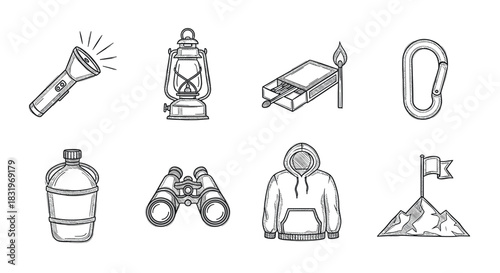 Hand drawn outdoor essentials for adventure and exploration