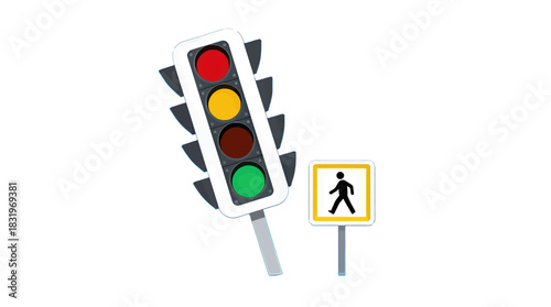 Traffic Light and Pedestrian Crossing Sign Illustration