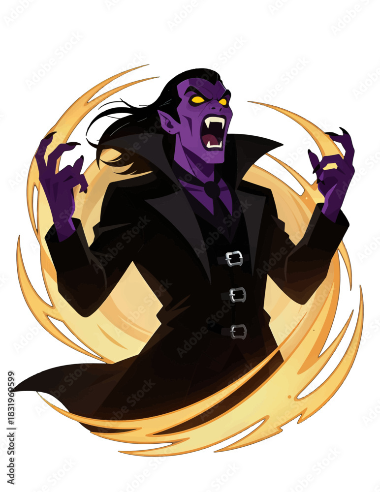 Obraz premium Vampire Character in Dynamic Pose with Swirling Energy