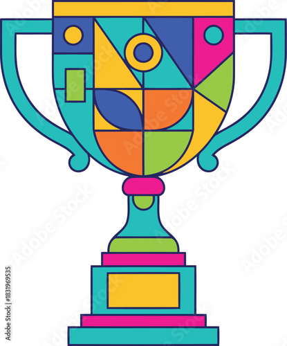 Abstract geometric trophy design evokes victory and achievements in vibrant color patterns and presentation
