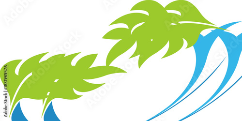 logo featuring green leaves and blue water waves, creating a minimalist, eco-friendly design. The background is white. This concept represents nature, gardening, hydroponics, and sustainability
