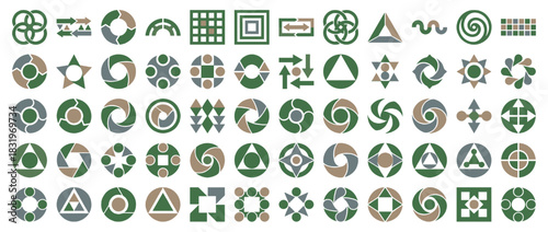 Geometric shapes icon set. containing circle, triangle, square, arrow, spiral, star, pattern, motif and more. Vector collection