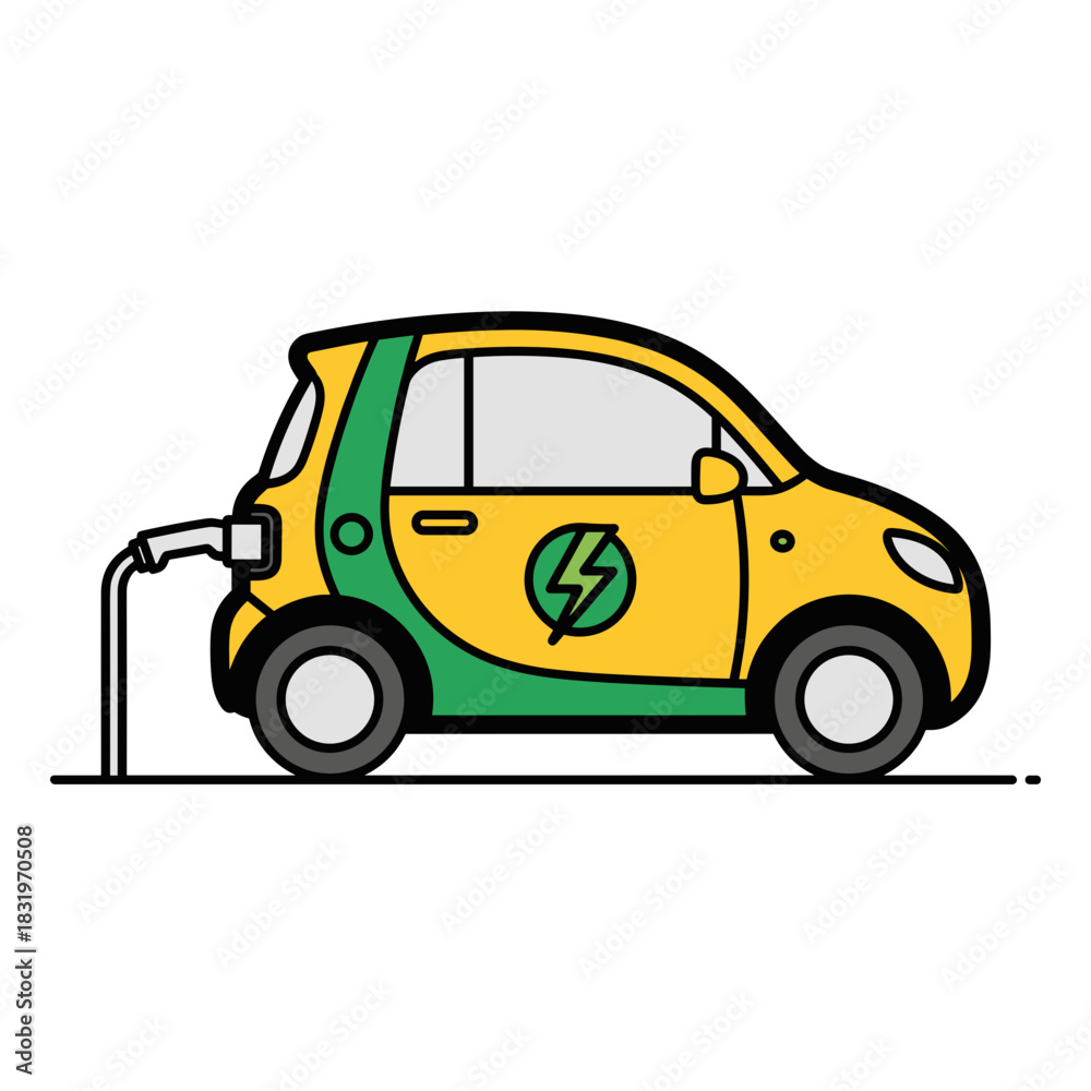 Fototapeta premium Electric car charging with power cable, sustainable transportation and eco-friendly technology