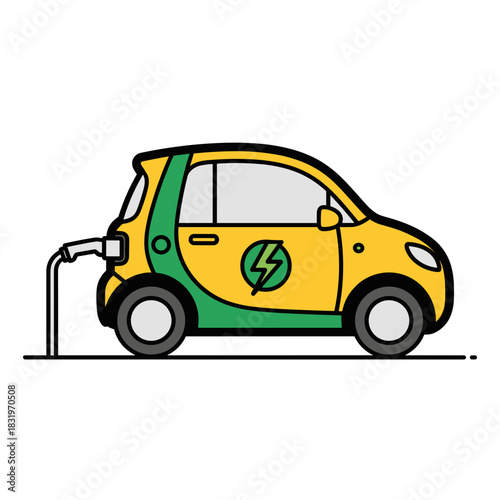 Electric car charging with power cable, sustainable transportation and eco-friendly technology