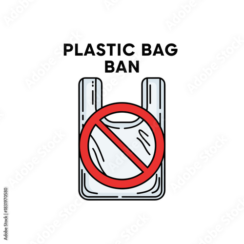 Plastic bag with prohibition sign, environmental conservation and pollution reduction concept