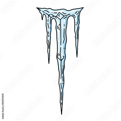 Illustration of a single icicle, winter decoration and cold weather symbol
