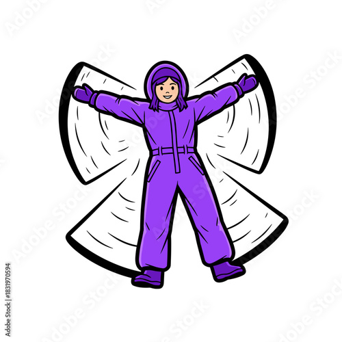 Child making snow angel in winter clothes, outdoor play and seasonal fun