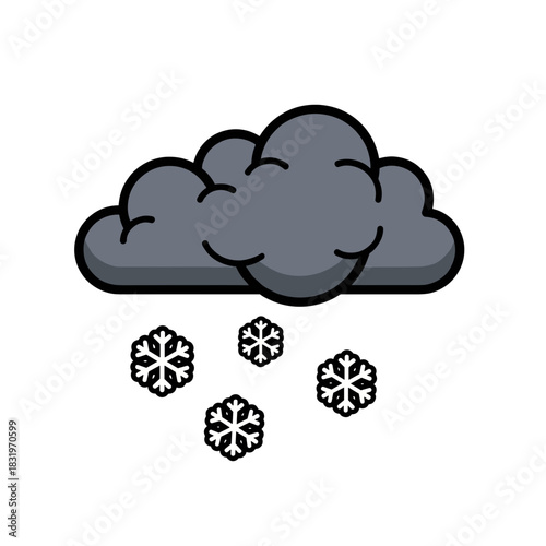 Snow cloud with falling snowflakes, winter weather forecast and climate icon