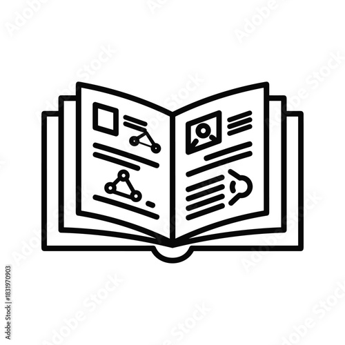 Open Book with Diagrams and Text Line Icon