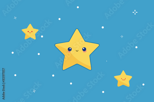 Cute floating stars cartoon background simple vector illustration