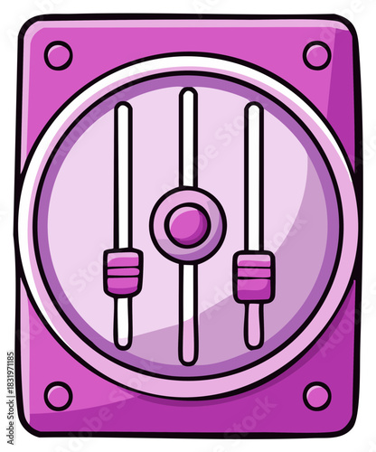 Vibrant pink cartoon audio equalizer icon for sound and music settings adjustment