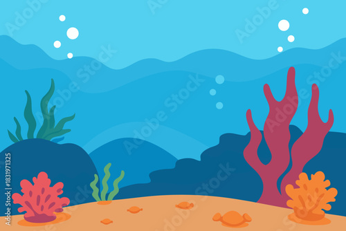 Calm underwater coral reef background simple vector illustration