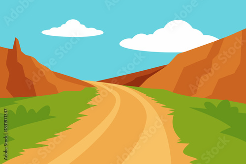 Canyon hiking trail path simple vector illustration