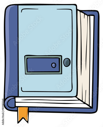 Blue hardcover book with a bookmark vector illustration for education and reading