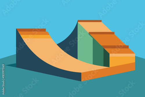 Skatepark ramps cartoon background simple vector illustration
