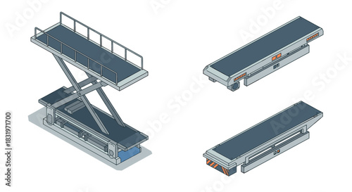 Isometric industrial platforms and conveyor belt design set