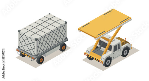 Isometric airport cargo cart and luggage loader design for logistics and transport