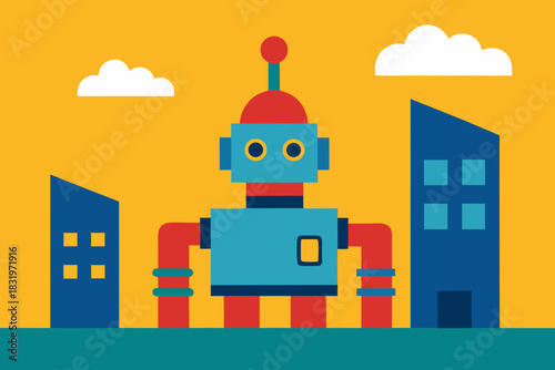 Robot factory interior cartoon background simple vector illustration