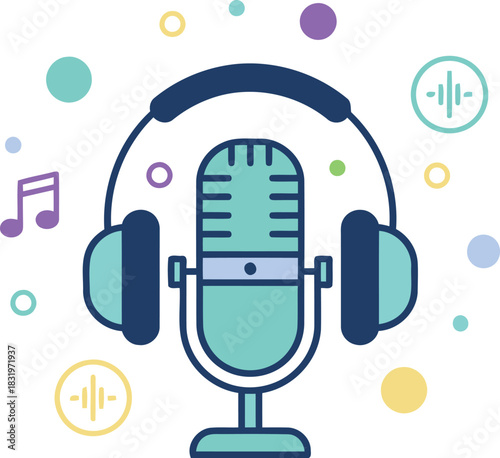 Enjoy the best podcasting experience with vintage microphone headphones and soundwaves for creators