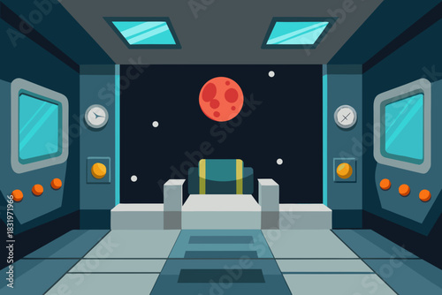 Space station interior cartoon background simple vector illustration