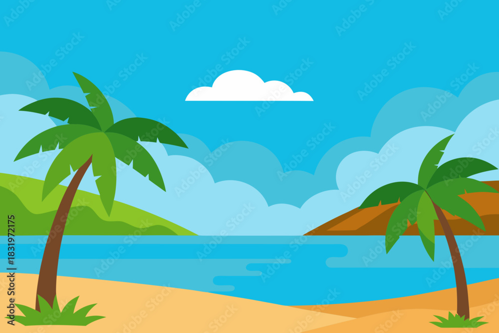 Obraz premium Summer tropical coastline cartoon background simple vector illustration