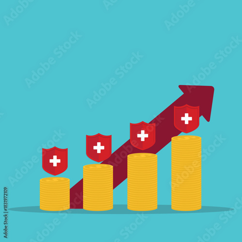 Medical or health care costs. Rising medicine prices, vector illustration	